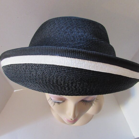 Vintage Black White Rolled Brim Hat Marshall Field Company
